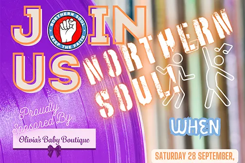 An afternoon of Northern Soul played on vinyl by the beat goes on DJ's Smitre, Gary, Geachv, Grant. When: Saturday 28th September 12:00 - 1600 Where: Opposite Olivia's Baby Boutique and Next, Newcastle Quays Retail Park, NE29 6DW *Scooters are allowed to park in the centre between Olivia's and Next (Please switch of and push your scooter from the entrance).* 