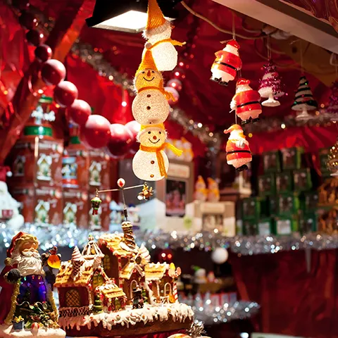 Christmas Market Stall with Christmas Decorations